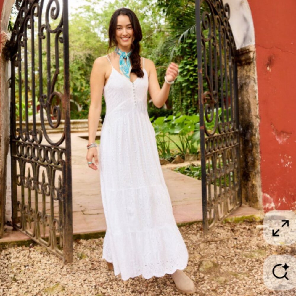 Sundance Embroidered Eyelet Arezzo Cotton Dress NWT in White Petite Medium